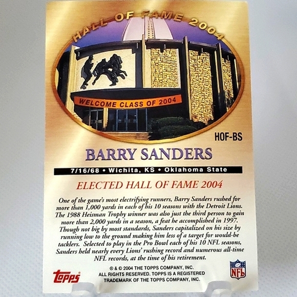 Detroit Lions Barry Sanders #20 Autographed Football Trading Card - Picture 3 of 5
